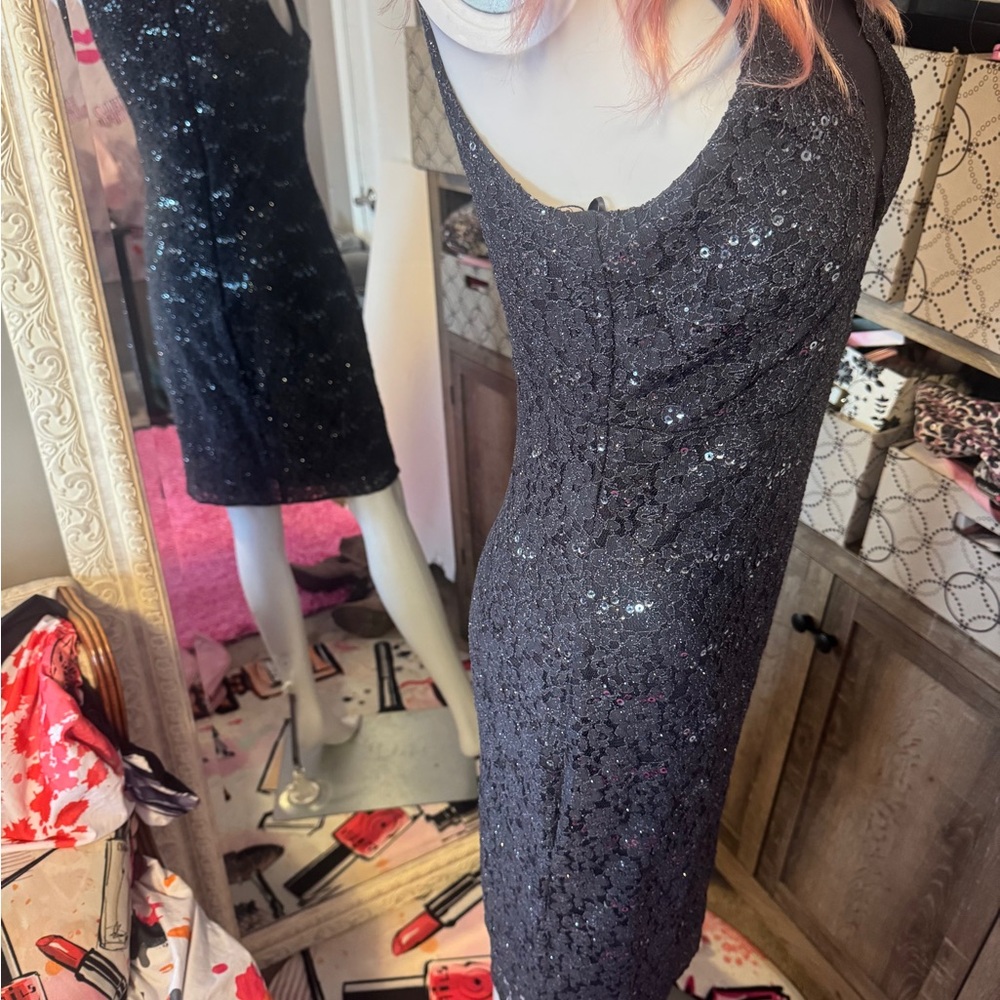 NW nightway charcoal sequin lined sleeveless mid length dress - Picture 8 of 17